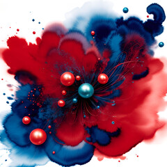 abstract red and blue watercolor painting background with pearl
