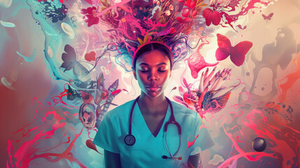 "Enigmatic Nurse Symbolized Reality", International Nurses Day, hospital care, dedication and skills.