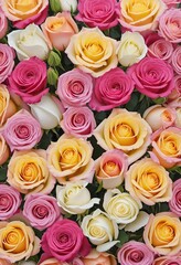 colorful roses bouquet closeup arrangement, mixed digital illustration and matte painting