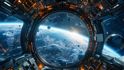 Discovering New Worlds: Through the Window of a Spaceship Control Room. Concept Science Fiction, Exploration, Spaceship, Control Room, Imaginary Worlds