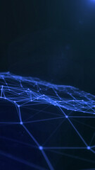 Portrait Blue plexus spinning space particle form, futuristic neon graphic Background, 3D technology shape background