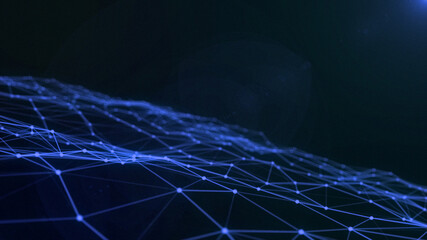 Blue plexus spinning space particle form, futuristic neon graphic Background, 3D technology shape background