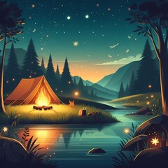 Camping on mountains Illustration