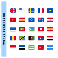 25 World Flags Rounded Square. icons Pack. vector illustration.