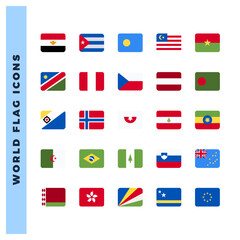 25 World Flags Rounded Square. icons Pack. vector illustration.
