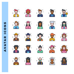 25 Avatar Lineal Color icon pack. vector illustration.