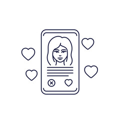 Dating app line icon with a smart phone