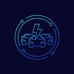 Electric car fleet icon, linear design