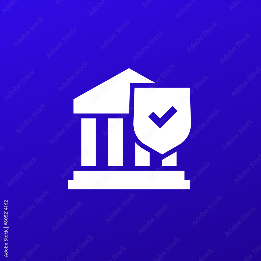 Wall mural bank building icon with shield, vector