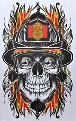 Fire fighter skull illustration