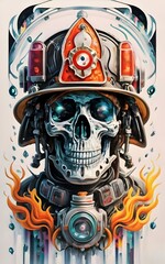 Fire fighter skull illustration