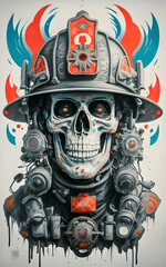 Fire fighter skull illustration