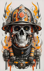 Fire fighter skull illustration