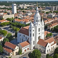 Miniature model of a church in a town