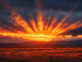 Fototapeta premium Dramatic Landscape: Crepuscular Rays Piercing Through the Clouds