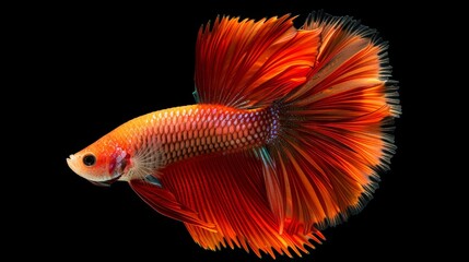   Close-up of a red and orange fish against a black backdrop, featuring a distinct white marking on its side