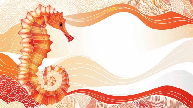  sea horse amidst undulating waves, text or image insertion area