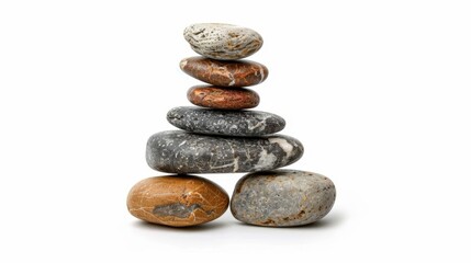   A stack of rocks on a white surface against a white background