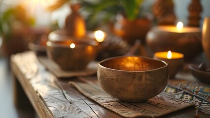 Sound healing yoga and meditation: Promoting mental wellbeing and inner peace. Concept yoga, meditation, sound healing, mental wellbeing, inner peace