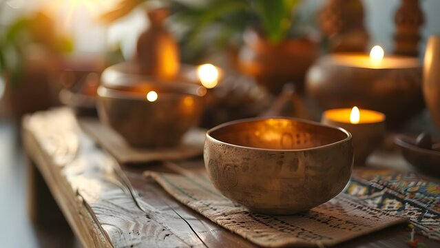 Sound healing yoga and meditation: Promoting mental wellbeing and inner peace. Concept yoga, meditation, sound healing, mental wellbeing, inner peace