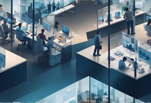 People working on computer PC behind glass wall, it spece beautiful amazing photography pic
