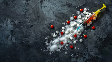 Arrow made of sugar with syringes for insulin injection - obrazy, fototapety, plakaty