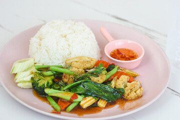 Stir-fried vegetables on a plate ready to eat