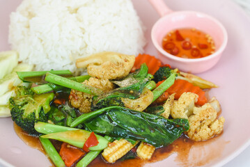 Stir-fried vegetables on a plate ready to eat