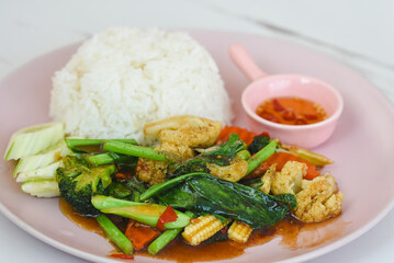 Stir-fried vegetables on a plate ready to eat