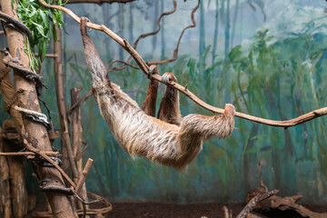 Sloth on a branch close-up