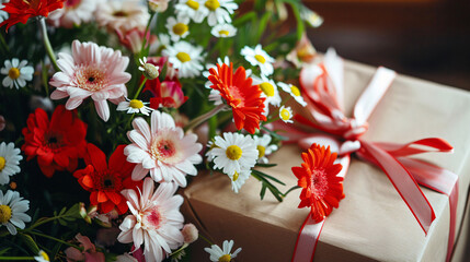 Beautiful flowers as gift on table