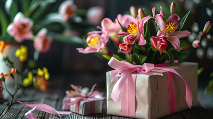 Beautiful flowers as gift on table