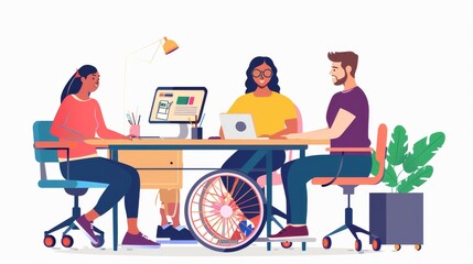 We are looking for happy and optimistic images of modern diverse and inclusive workplaces showing a single person with a real disability . - obrazy, fototapety, plakaty