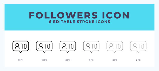 Followers icon with different stroke. Editable stroke. Vector illustration.