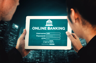 Online Banking for Digital Money Technology Concept. Graphic interface showing money transfer on...