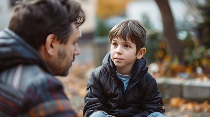 Fototapeta premium Child sitting and listening to the caregiver's advice