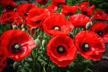 Enchanting Red poppy flowers. Meadow nature. Generate Ai