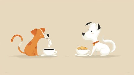 cute animals drinking tea or coffee, children's illustration