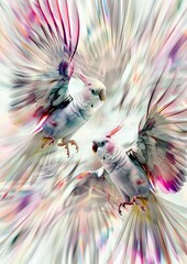 two parrots in flight fashion poster