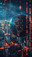 Fototapeta premium A dynamic image showing the flow of different currencies around a stylized globe, with arrows and lines indicating trade routes and currency exchange.