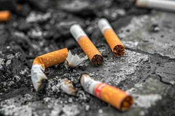 Health risks of smoking visual cigarettes juxtaposed with medical warnings 