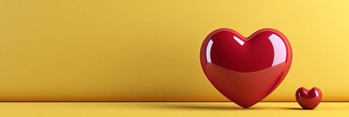 Generative ai illustration of a 3D Red Heart on solid colored background