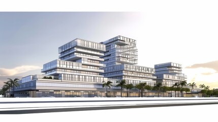 Obraz premium A modern looking mixed use building consisted of tree.