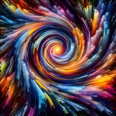Radiant Whirl  showcasing abstract colorful shapes pulsating and shimmering in a cosmic display - obrazy, fototapety, plakaty