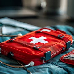A shot of an AI-driven healthcare tool offering emergency medical instructions, featured on a stark, isolated background, with space for text - obrazy, fototapety, plakaty
