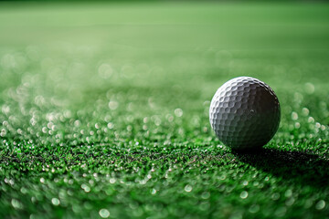 Obraz premium High contrast shot of golf ball textures against the smoothness of the green, a study in details and focus 
