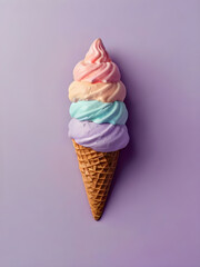 Summer creative layout with ice cream on pastel purple background. Minimal summer idea.