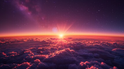 The sun's golden rays piercing through the mesosphere at the edge of Earth's atmosphere, a reminder of the planet's delicate balance
