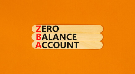 ZBA zero balance account symbol. Concept words ZBA zero balance account on beautiful wooden stick....