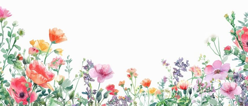 An education template incorporating a watercolour border of wildflowers inspires creativity and learning, Blank frame template Sharpen with large copy space